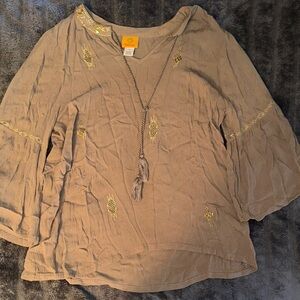 Ruby Rd. Taupe Blouse with Gold Accents